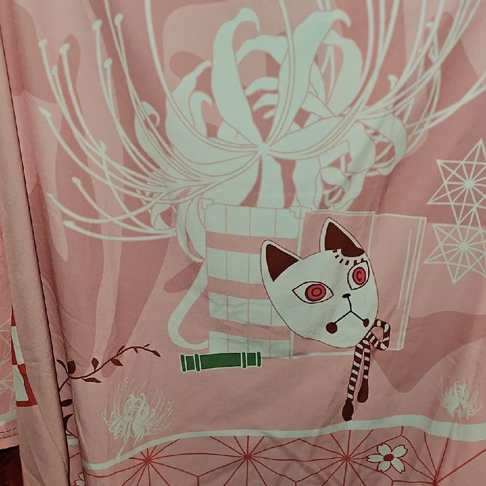 Women's Pink and Orange Kimono With Cat Graphic On Bacl Jacket Size XXL